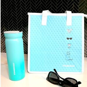RARE FIND! Starbucks Tiffany Blue Steel Thermos Travel Mug + Insulated Bag